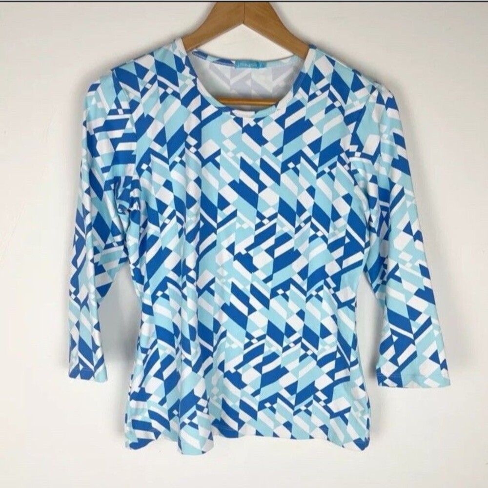 j mclaughlin Blue Print Nylon Blouse Small